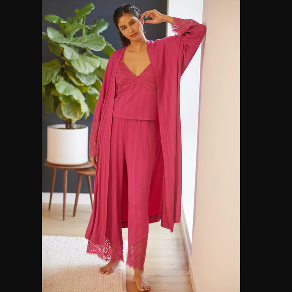 Anthropologie Ilia Lace Trimmed Pink Violet Robe - New - M/L - Picture 1 of 4